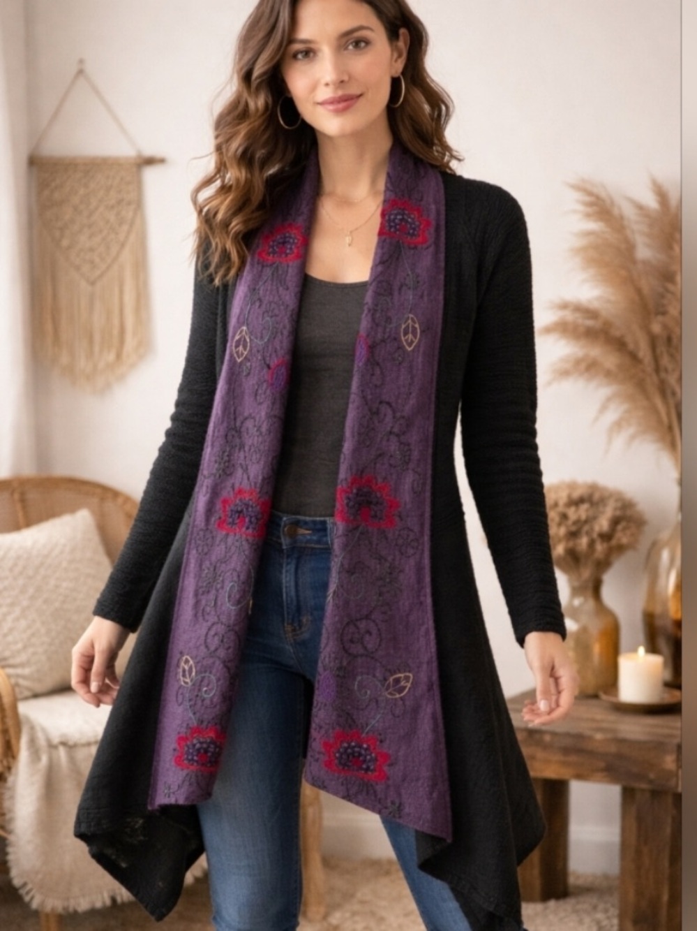 Alpaca Peruvian Link Duster Sweater Long cardigan Boho Hippie Heirloom Womens